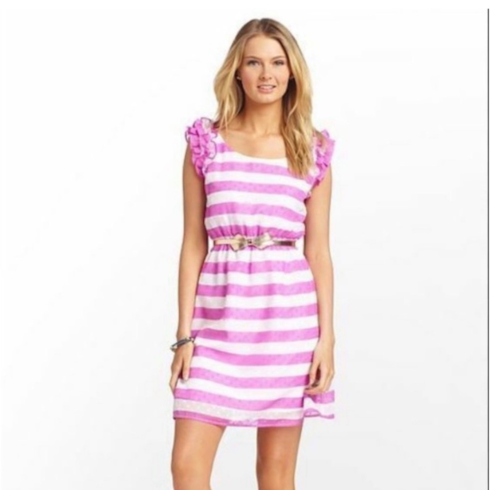 Lily Pulitzer Danna Pansy Purple Awning Striped Swiss Dot Dress XL